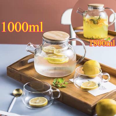 Large Capacity Glass Cold Water Kettle with Bamboo Wrapped Steel Lid for All Seasons, Household Cold Water Kettle with Filter Wire Filtration
