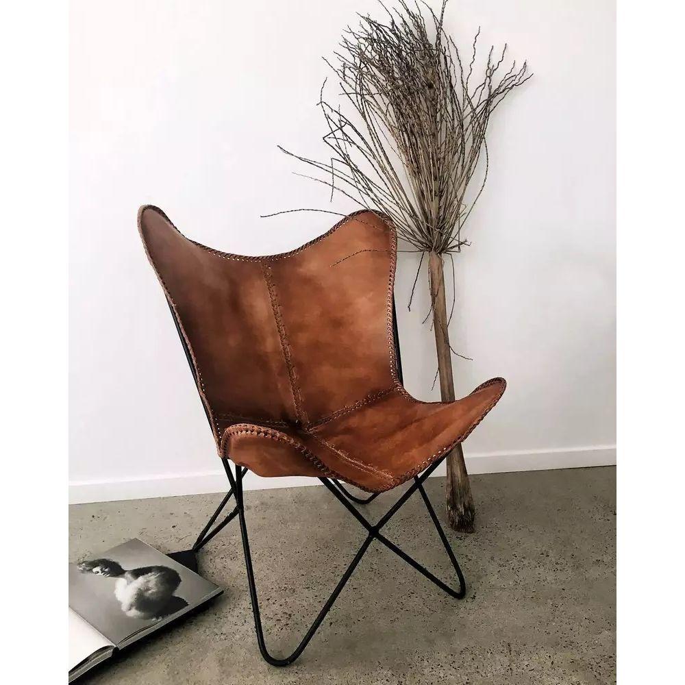 Vintage Handmade Buffalo Leather Butterfly Chair Lounge Accent Relax Arm Chair
