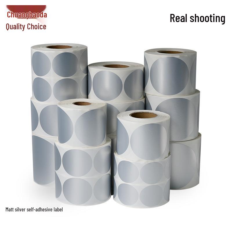 Okrúhle strieborné samolepiace štítky, Veľkosti: 5-100mm