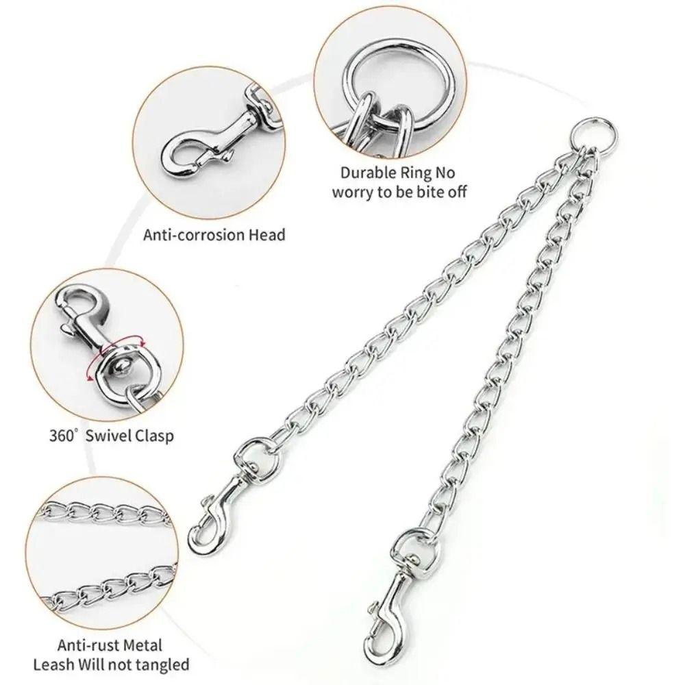 Stainless Steel 2 Way Dog Leash Wear Resistant Pet Training Lead Twin Lead for Two Dogs  Walking