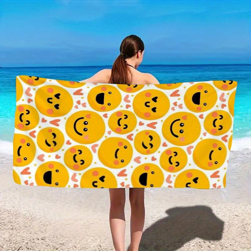 Cute Emoji Print Beach Towel Patterned Sunscreen And Windproof Suitable For Swimming Pool Camping Travel Blanket