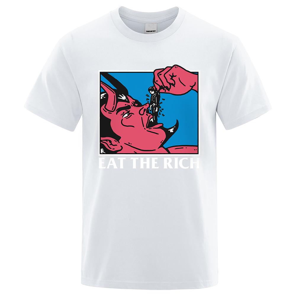 Eat The Rich Horror Comics Print Men T-Shirt High Quality Tee Clothes Loose Cotton T Shirts Breathable Mens Street Brand Tops