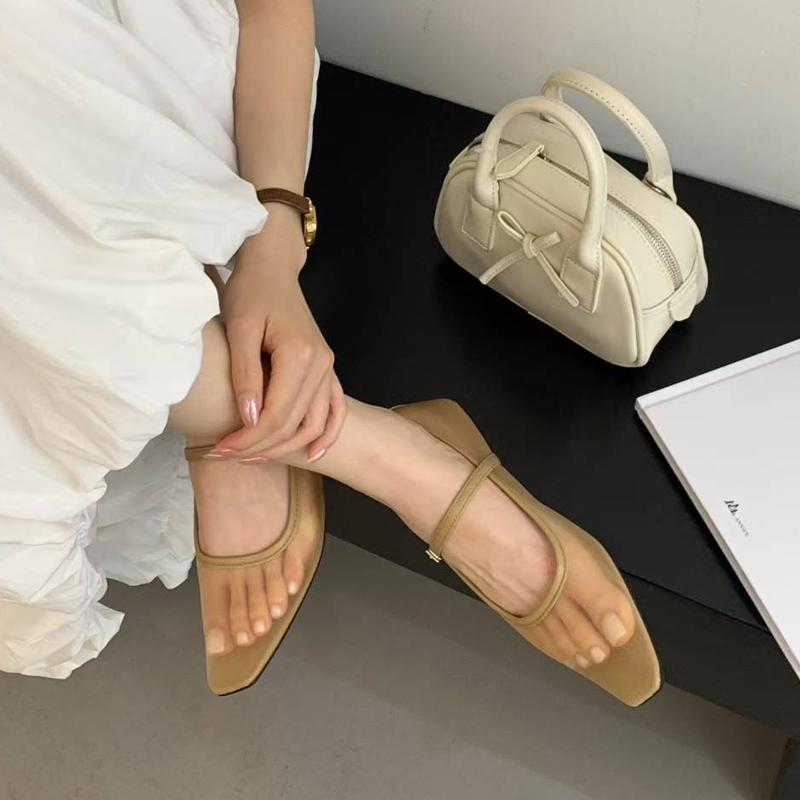 Fashion SUOJIALUN 2025 Autumn Women Red Flat Shoes Fashion Mesh Square Toe Shallow Mary Jane BalletShoes Outdoor Soft Dress Single Shoe