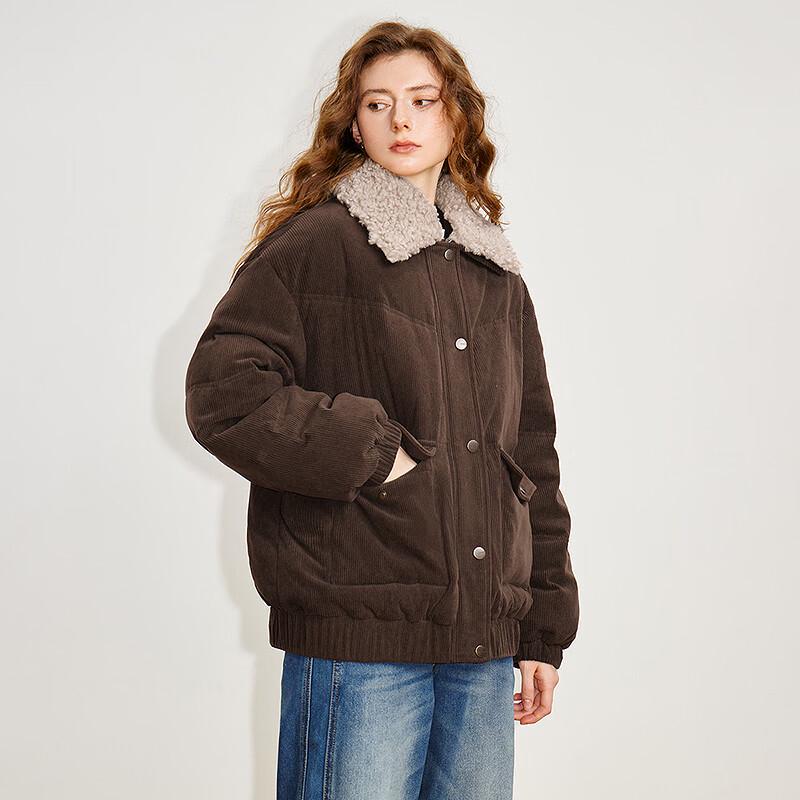 Chuyu Women's 2025 Winter Corduroy Down Jacket with Lambswool Collar