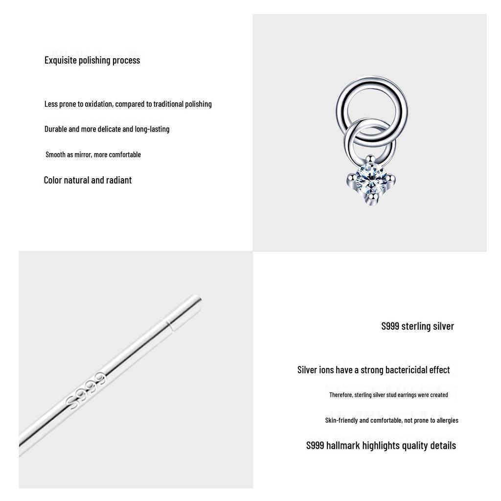 S999 Sterling Silver Geometric Double Ring Stud Earrings - Simple Design Silver Earring Accessories