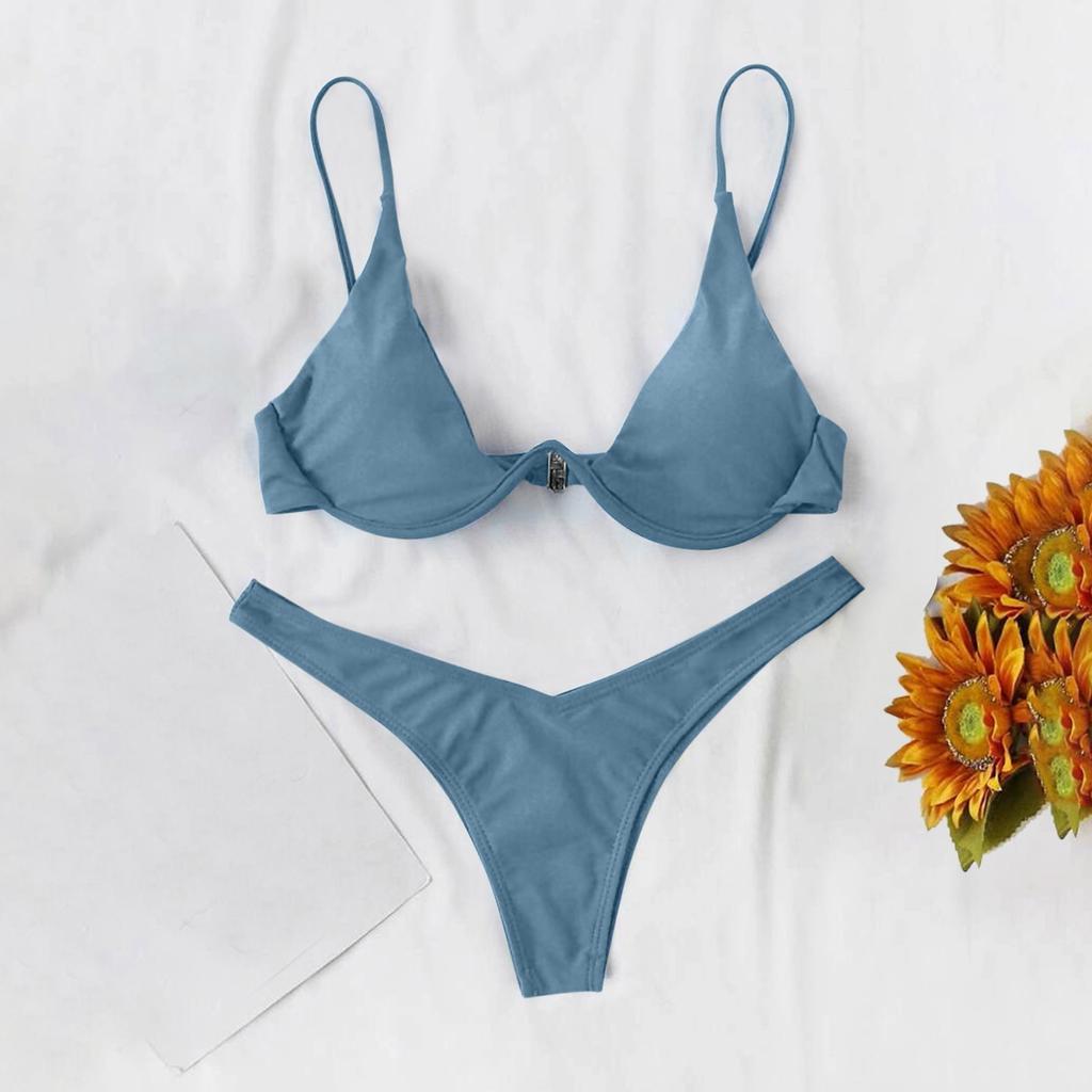 Women's Sexy Split Color Bikini SSwimsuit Tie Swimsuit 2 Piece Set