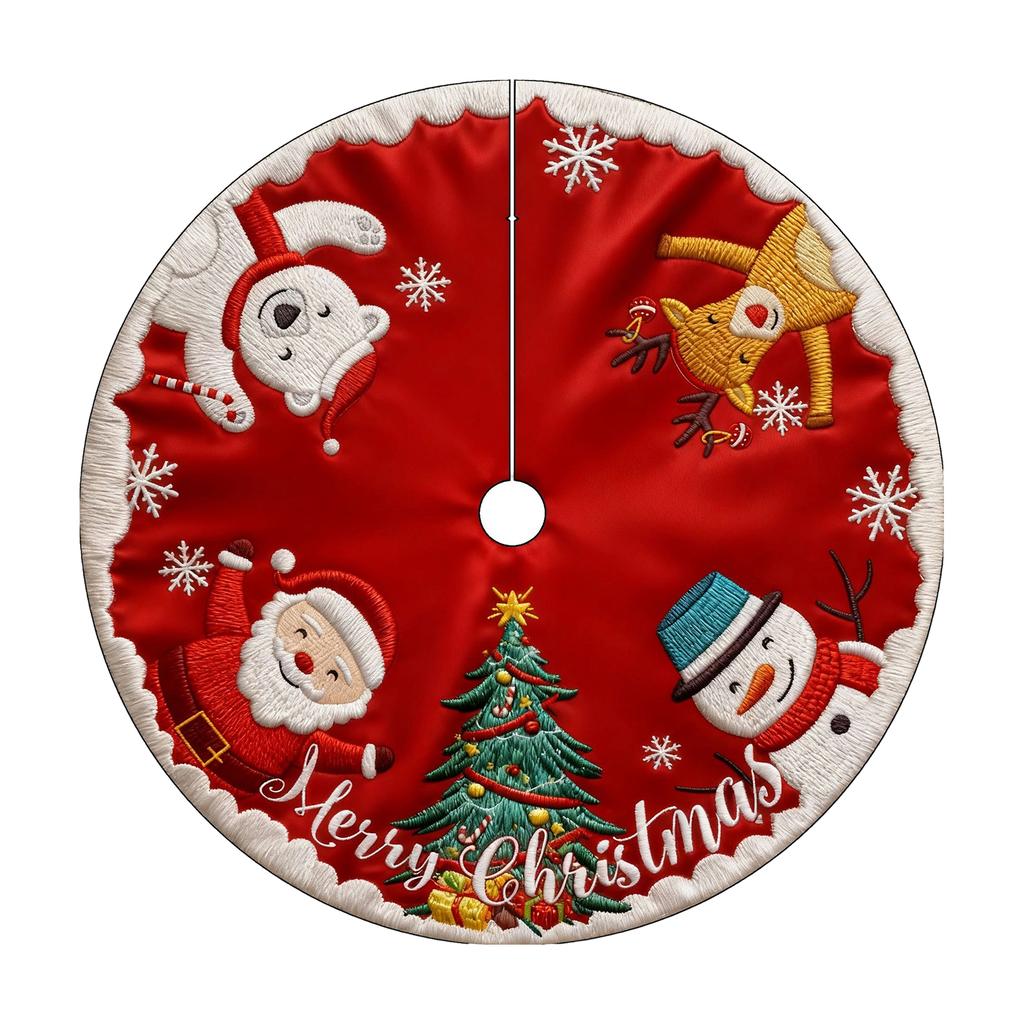 Christmas Tree Skirt 2D Embroidery Digital Print Festive Holiday Decorative Tree Skirt