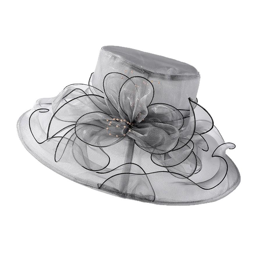 Organza Bucket Hat with Wide Brim and Decorative Floral Design Lightweight Breathable Mesh Material Elegant Formal Headwear for Women