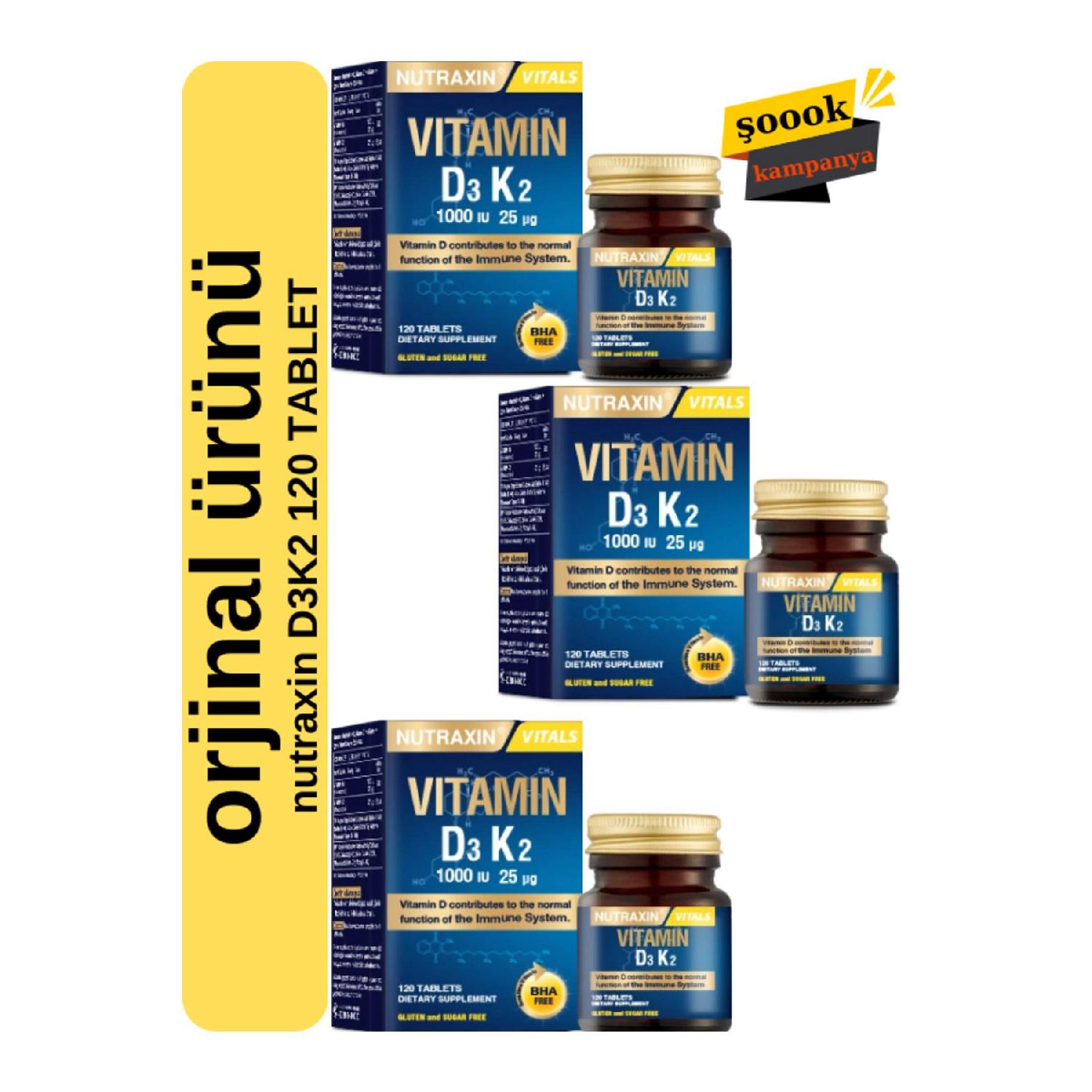 

D3k2 120 Tablet 3 -piece - 1000 Iu Vitamin D3, 25 Mcg Vitamin K2
