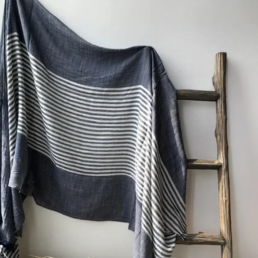 New 190*80cm Artistic Style Striped Cotton Linen Scarf Shawl Men's and Women's Same Style Mori Foulard En Mousseline Scarves