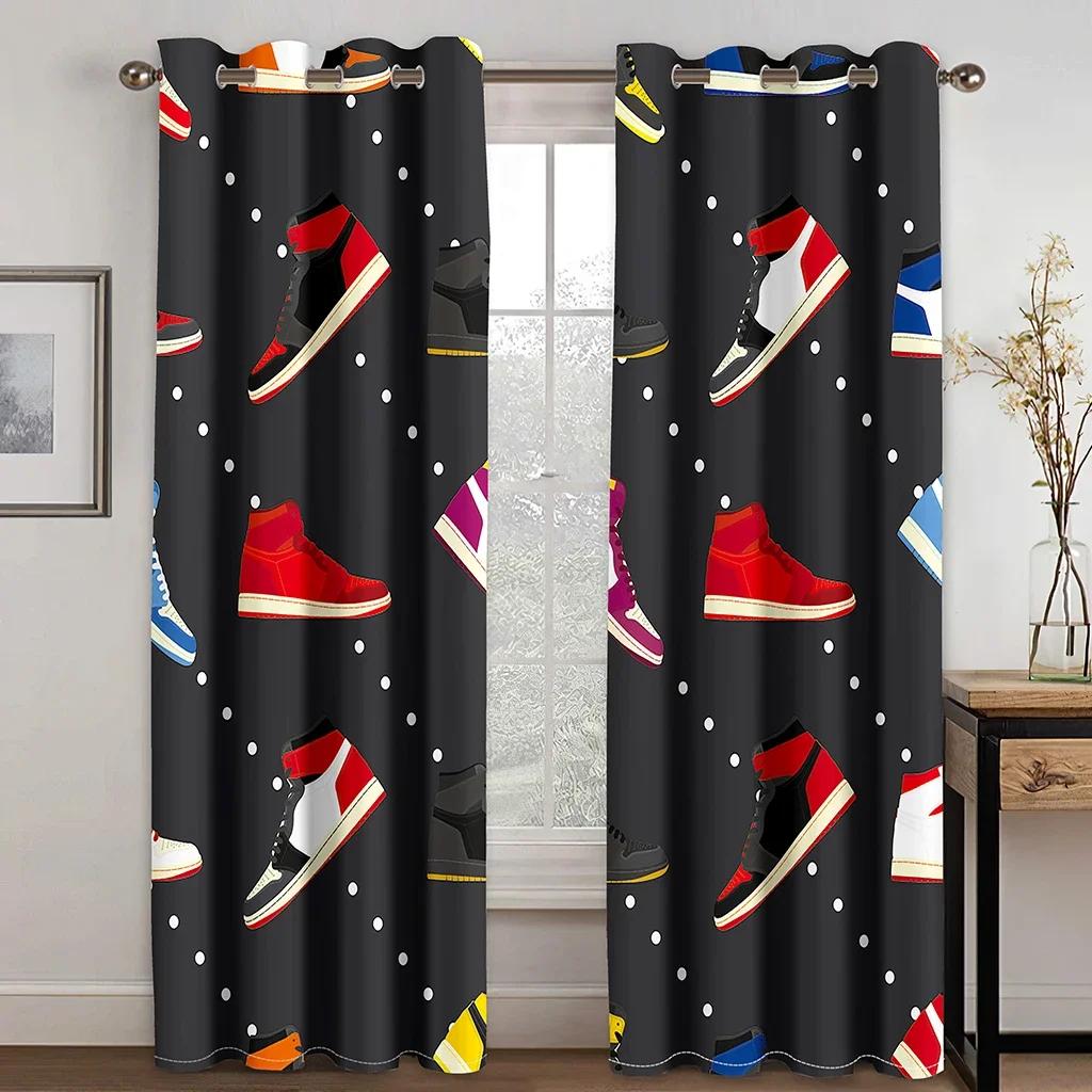 Tende da finestra per camera da letto con graffiti, scarpe da ginnastica, per adolescenti, per soggiorno, stampate, in tessuto, 2 pannelli
