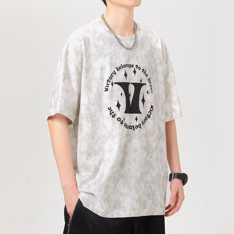 

Летняя новая американская вязаная свободная мужская футболка с принтом, короткий рукав 4XL белый