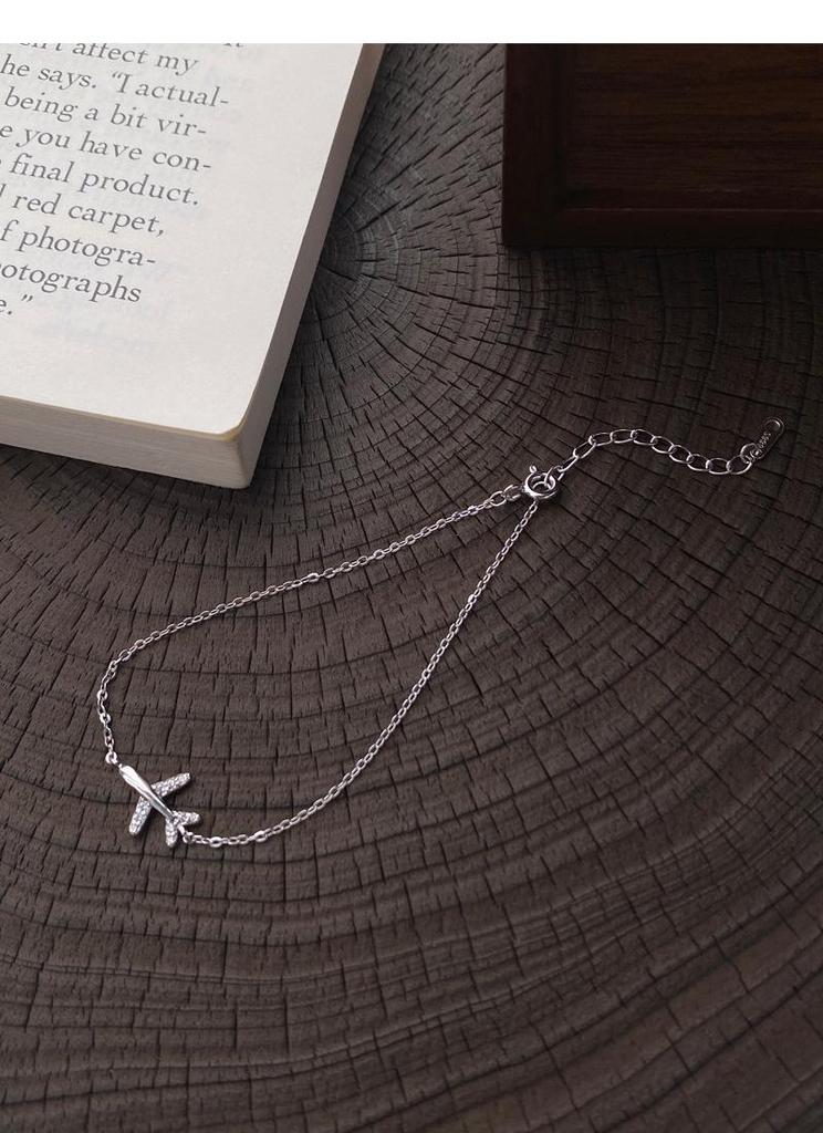 Sterling Silver Korean Style Airplane Bracelet for Women - Elegant, Versatile Design, Instagram-Inspired Luxury Wrist Jewelry