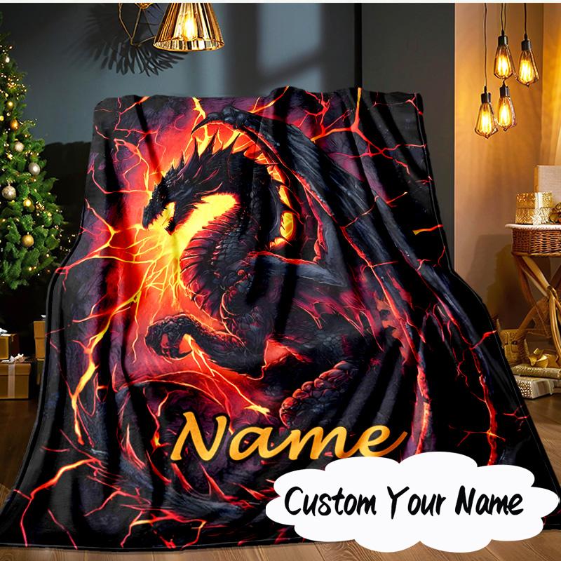 Custom Name Fiery Dragon's Majesty Blanket  Ideal Bedding Blanket Perfect for Travel, Camping, Living Rooms, Offices, Sofas, Fan Christmas Gift