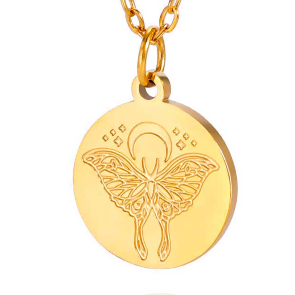 Round Coin Compass Pendant Necklace for Men Women Viking Star Butterfly Stainless Steel Choker Jewelry Hip Hop Accessories Gift