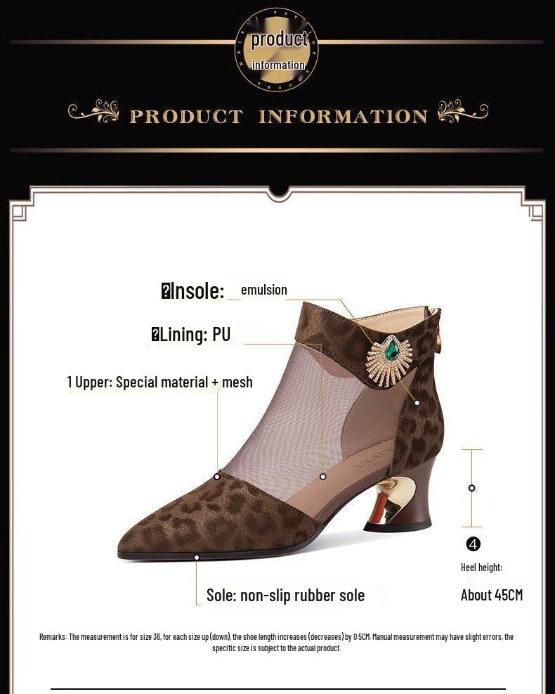 2025 Elegantní síťované boty a sandály s kamínky se špičatou špičkou a středním podpatkem pro ženy v nadměrných velikostech