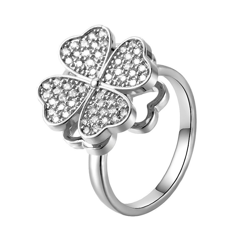 Zircon Four-Leaf Clover Adjustable Women's Rotatable Ring