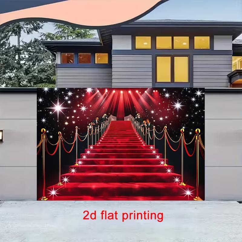 2D Glitter Red Carpet Stair Wall Tapestry, Celebrity Event Spotlight Backdrop for Parties