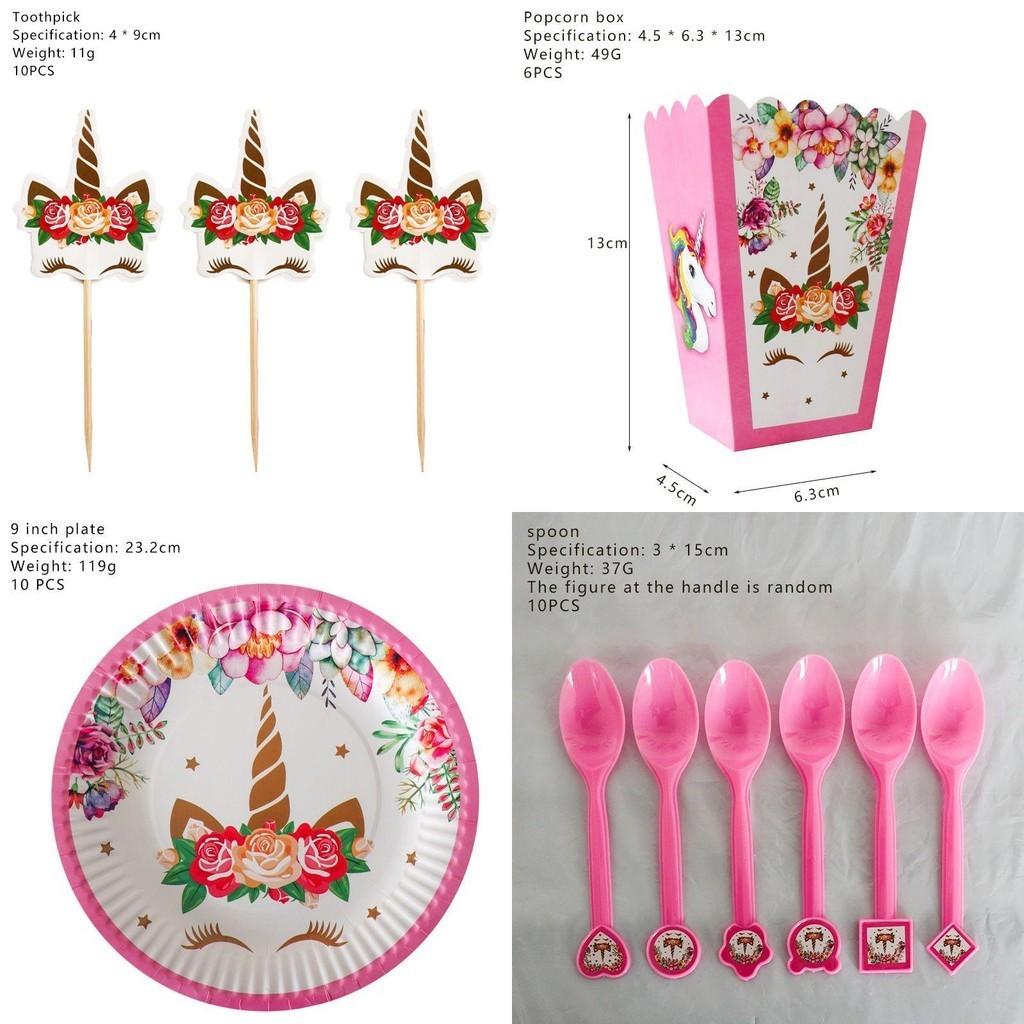 Wreath Unicorn Kids Birthday Party Supplies Colorful Tableware Plates Cup And Forks