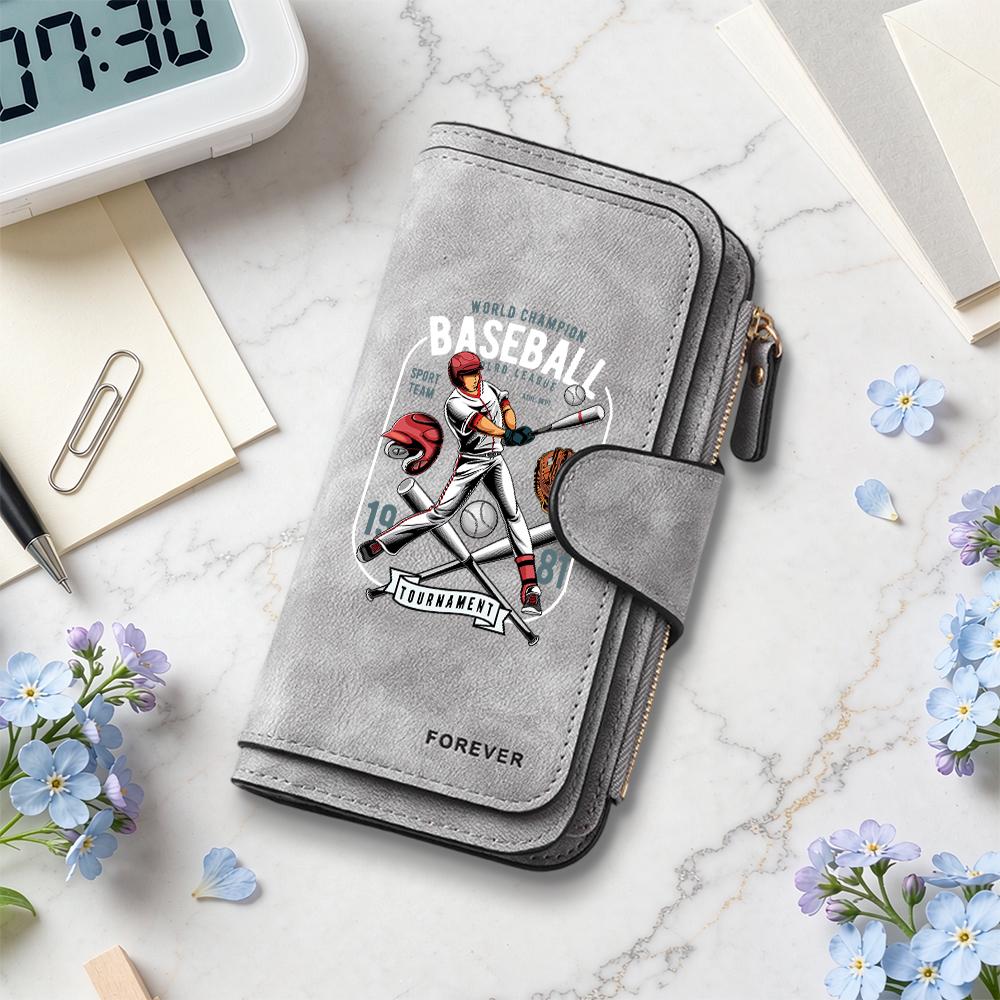 Vintage Baseball Print Wallet Multi Card Holder Fashion Portable Long Purse for Daily Use