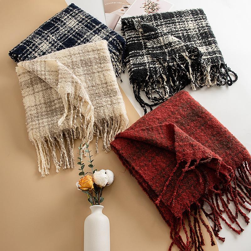 New Scarf for Women High end Autumn and Winter Korean Version Versatile Plaid Thickened Student Couple Imitation Cashmere Scarf