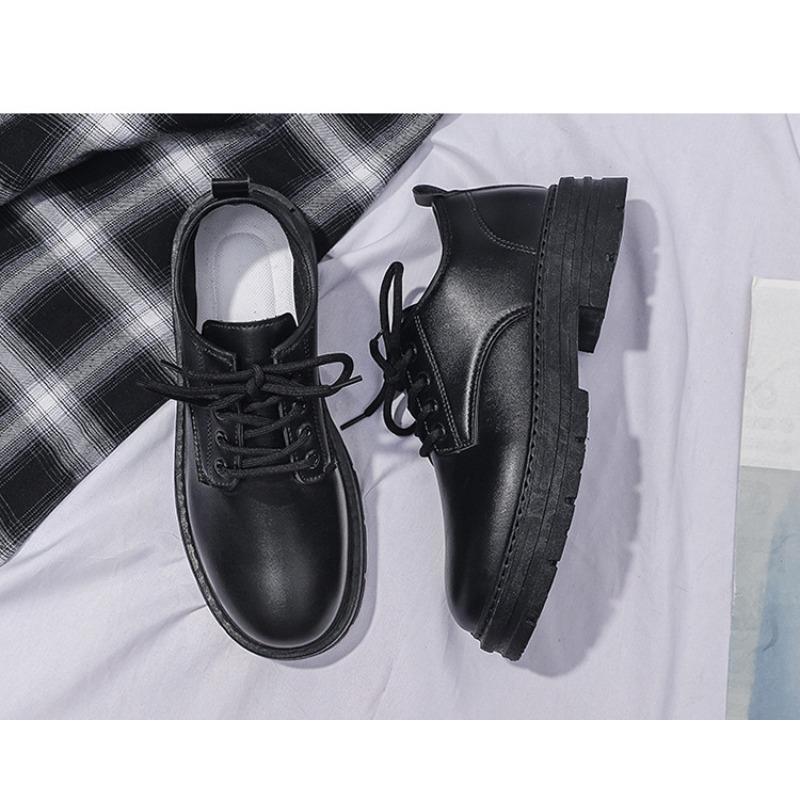 Men Korea Leather Platform Oxfords Slip On Thick Tottom Male Derby Shoes Casual Loafers Mens Square Toe Formal Dress Shoes