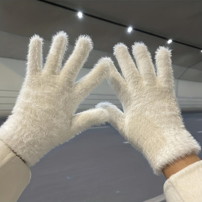 Jednobarevné měkké plyšové rukavice Dámské zimní strečové teplé pletené rukavice s děleným prstem Chladuvzdorné outdoorové cyklistické rukavice