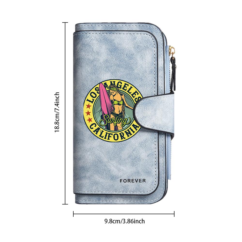 Retro Surfing Print Long Wallet Multi Card Slot Casual Ladies Purse