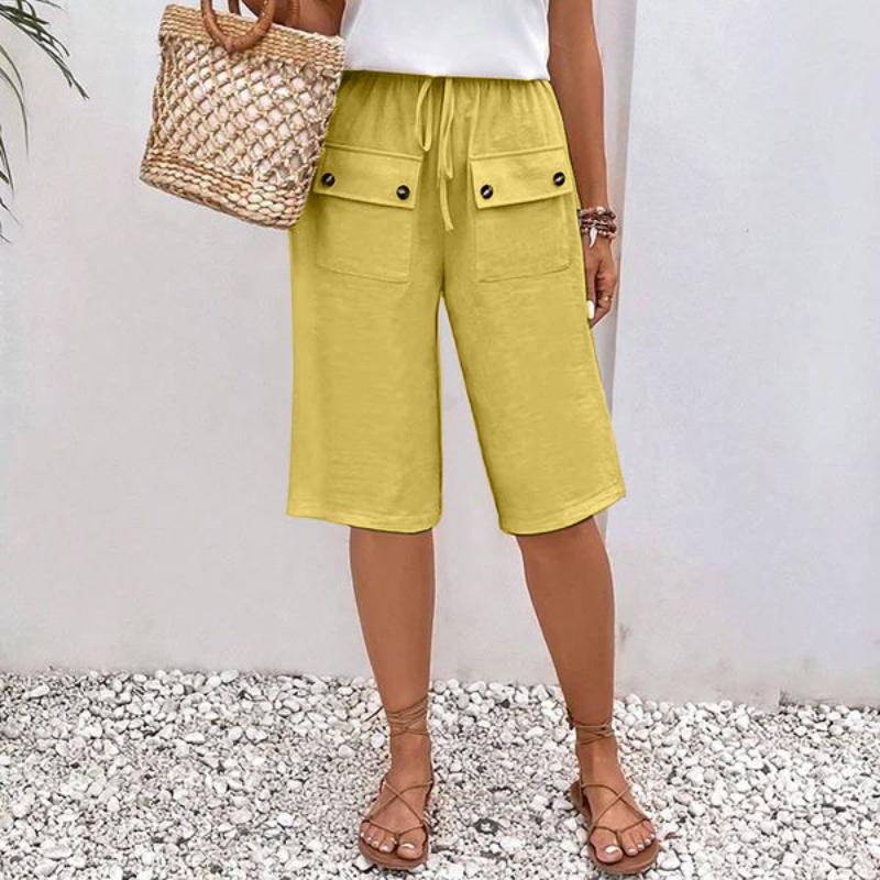 GMXIA Dámské módní ležérní jednobarevné kalhoty s vysokým pasem a capris