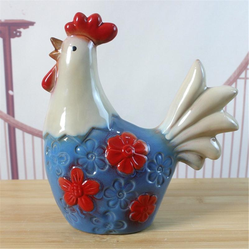 2 Pack Glazed Ceramic Decors Farm Animal Figurine Floral Textured Table Accent for Shelf Cabinet Entryway Living Room and Desk Display