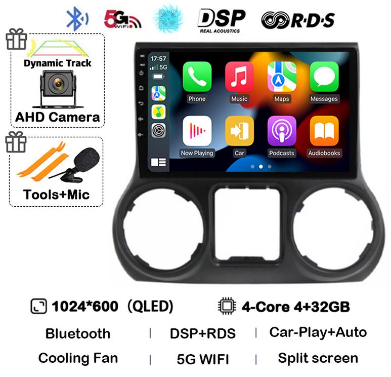 Android 14 Carplay Auto WIFI+4G For Jeep Wrangler 3 JK 2010 2011 2012-2018 Car Radio Multimedia Player GPS 360 Camera Stereo DSP