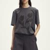 Women's 3D Flocked Floral Short Sleeve T-Shirt