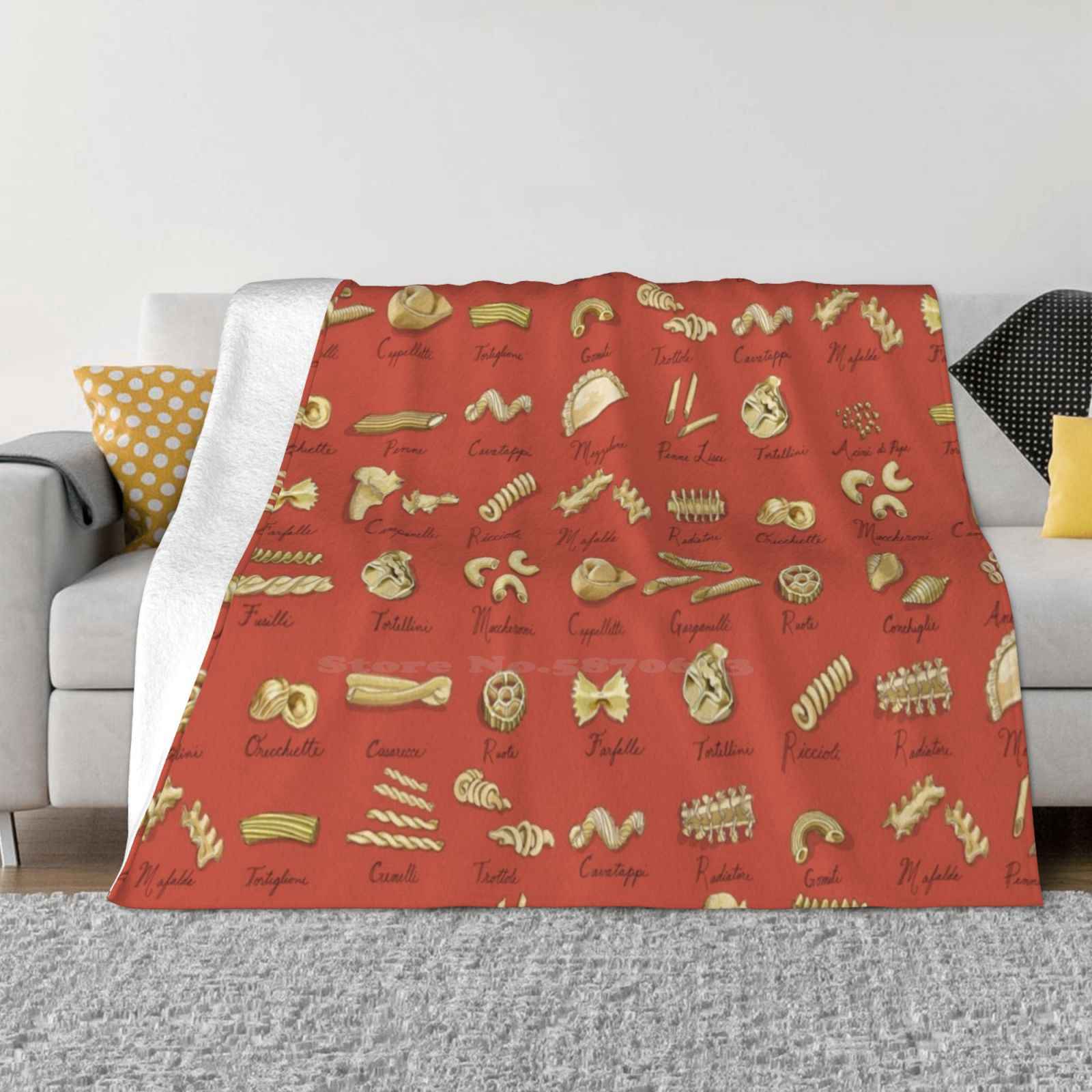 Italian Pasta Shapes All Sizes Soft Cover Blanket Home Decor Bedding Italian Pasta Shapes Cooking Kitchen Chef Tomato Red 30x40in