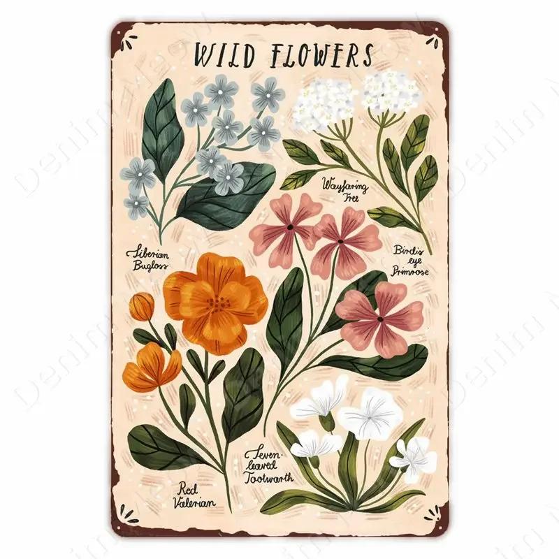 VintageWildFlowersMetalSign Vintage Metal Tin Sign - Wild Flowers Plant Herbarium Art Plaque, Kitchen/Home Wall Decor
