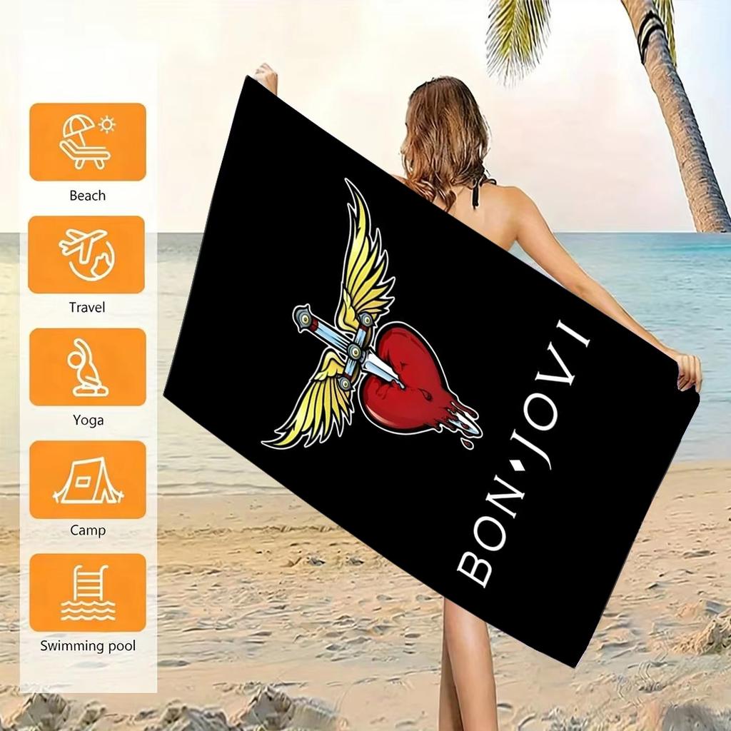 1pc B-Bon Jovi Winged Sword Pierced Bleeding Beach Towel Microfiber Quick Dry Bath Towel For Pool Beach Travel Rock Fans Gift