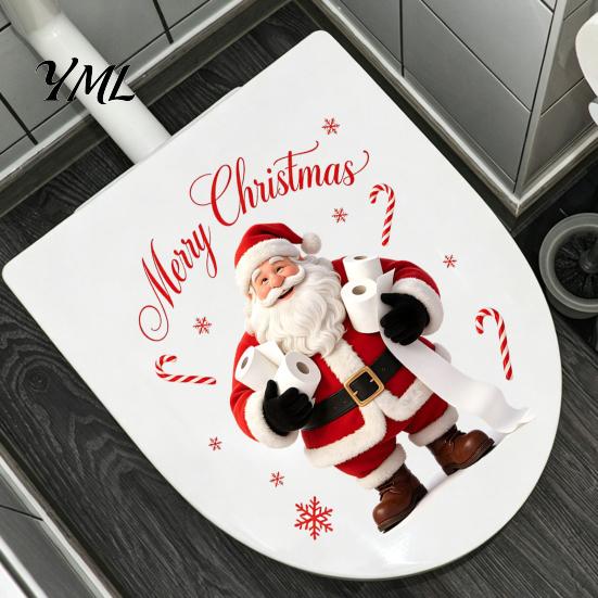 Removable Wall Sticker Funny Santa Hug Paper Toilet Sticker, Peel And Stick Christmas Waterproof Window Cling Bathroom Decal, Humorous Holiday