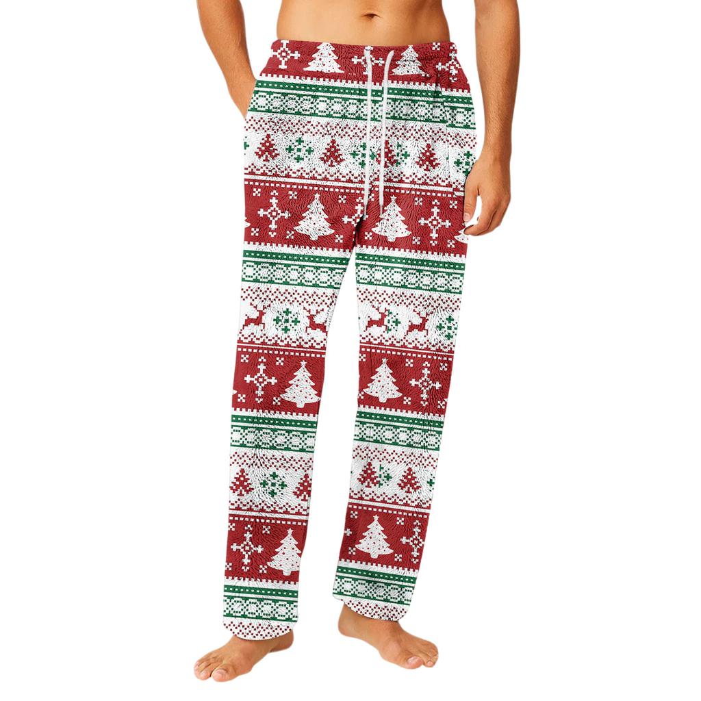 Men's Drawstring Pocket Flannel  Pants Homewear Sleep Pants