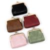 Retro Leather Mini Coin Purse with Gold Clip - Large Capacity