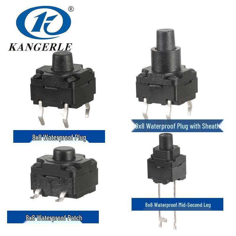 8x8 Waterproof Tactile Switch with Boot, Two-Pin Design