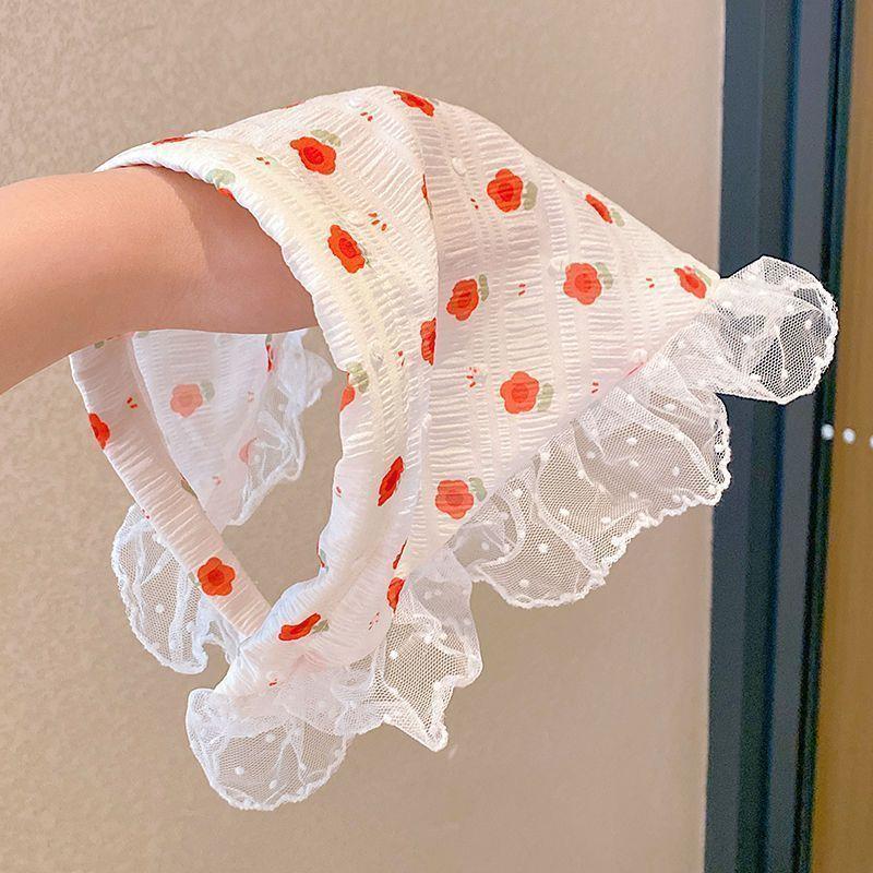 Idyllic lace headband new blast furnace top triangle scarf headband French retro plaid sweet and cute headscarf
