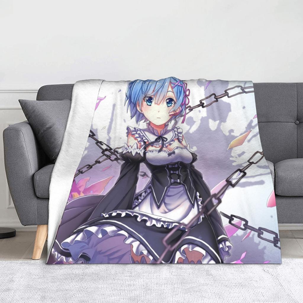 Rem Emilia Re:ZERO Flanell-Kuscheldecken Starten das Leben in Anderen Welten Anime-Decke für Sofa Couch Warmes Schlafzimmer Steppdecke