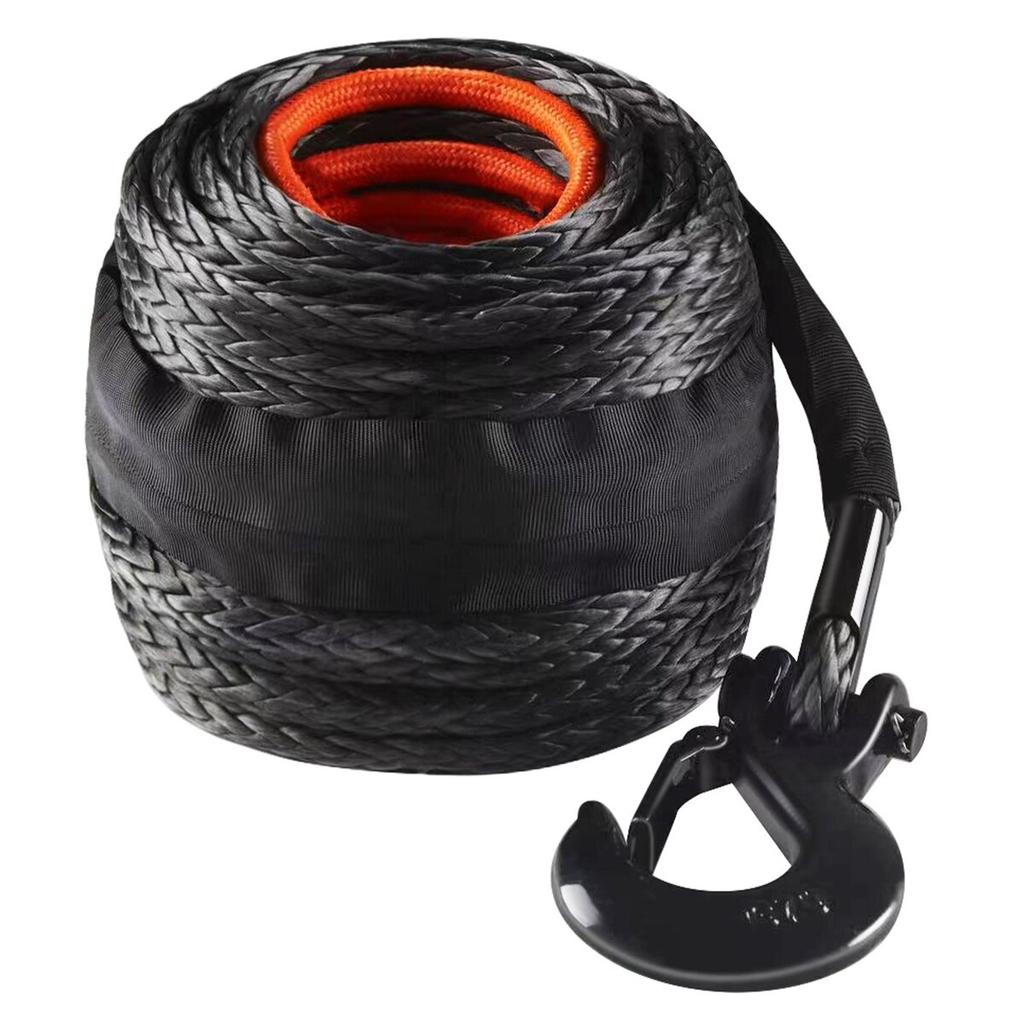 Synthetic Winch Rope, 1/2 Inch X 92 Feet 32,000 Lbs Synthetic Winch Line Cable Rope with Protective Sleeve + Forged Winch Hook + Pull Strap, Universal