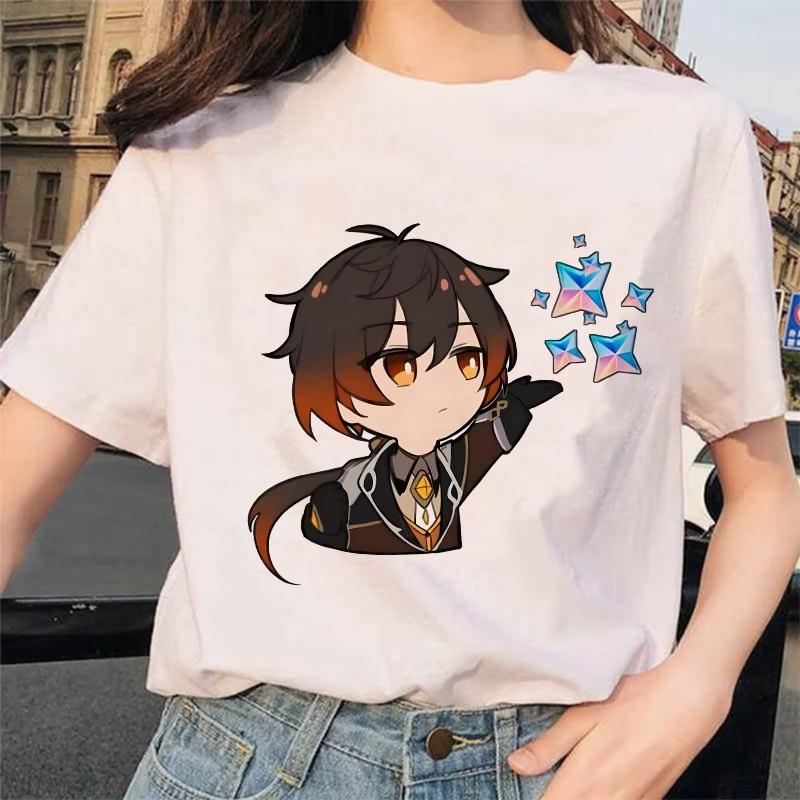 

Genshin Impact Shirt Zhong Li Morax Tees Women Short Sleeve Cotton Summer Cartoon Streetwear Print ONeck Tops Harajuku 4XL