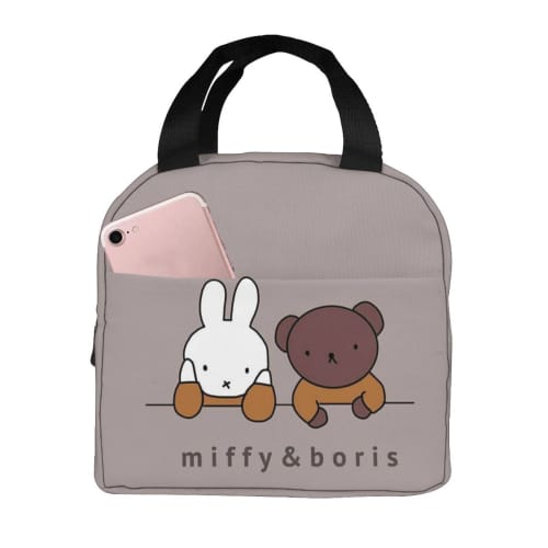 LDU Miffy Lunch Bag, Black, Insulated Lunch Box with Zipper, Compact, Soft Cooler Bag