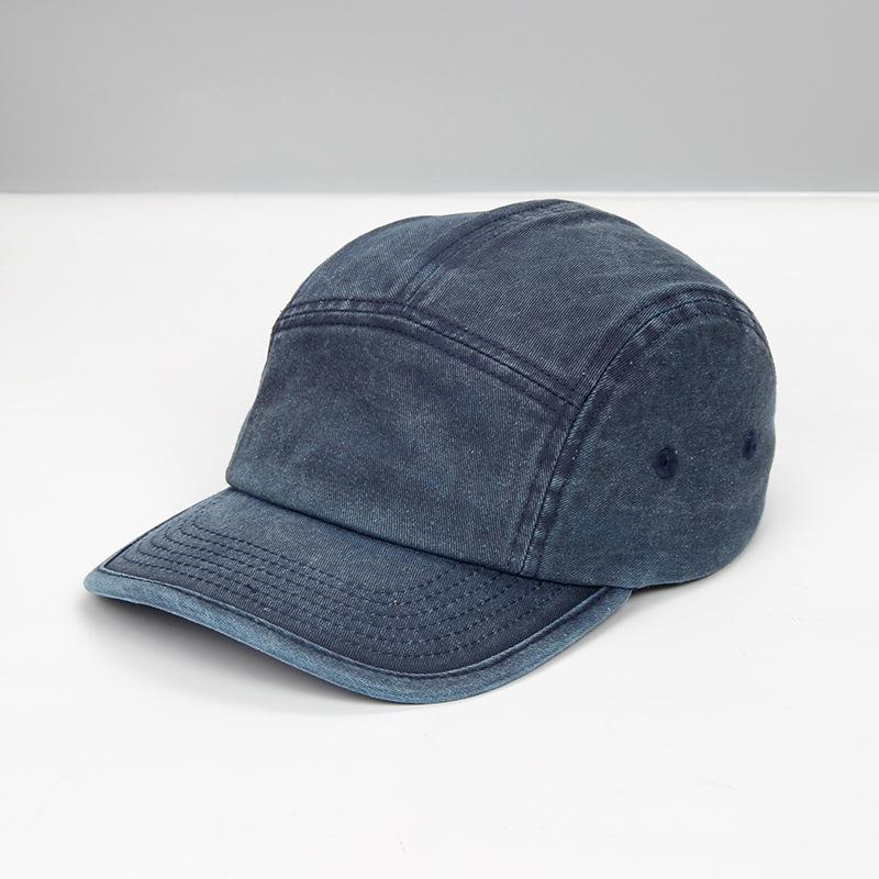 Distressed Washed Five-Panel Cotton Baseball Cap, Large Adjustable Soft Top Sun Hat, Trendy Skate Style.