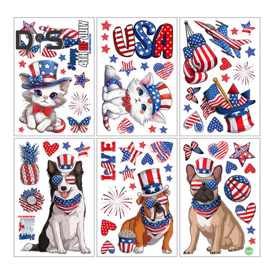 6Pcs Independence Day Static Stickers Easy To Apply Reusable Window Decals July 4th Indoor Outdoor Patriotic Decoration
