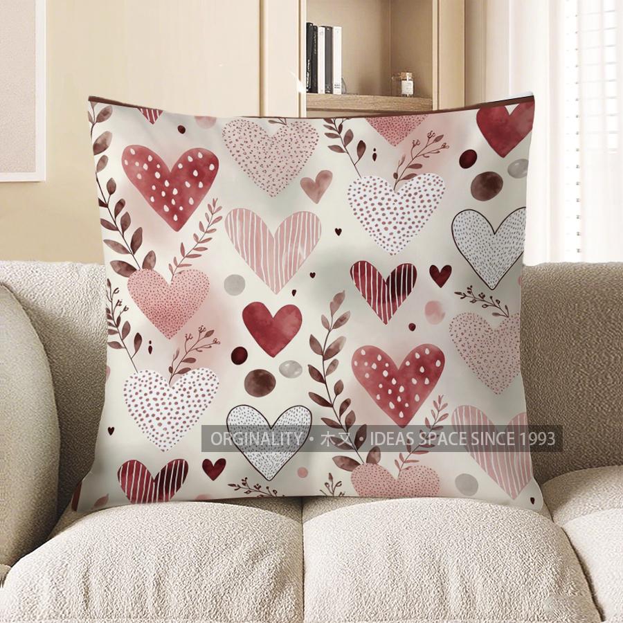 2D Heart-Patterned Cushion Covers For Romantic Decor Pattern Cushion Cover Suitable For Sofa Bedroom Car Pillow Cover