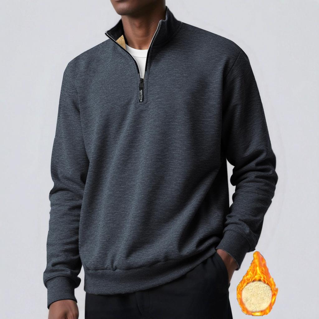 Winter Men's Velvet Sweatshirt Zipper Design Solid Color Lamb Velvet Turtleneck Base Shirt Jacket