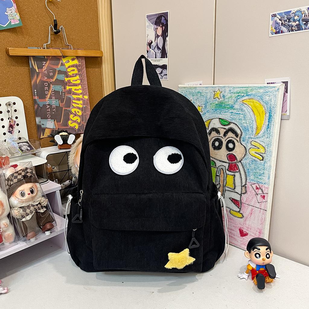 Schultasche große Augen Cordruck Rucksack hoher Wert Damen niedliche Studenten Schultasche Freizeit Einfach Rucksack mit großer Kapazität
