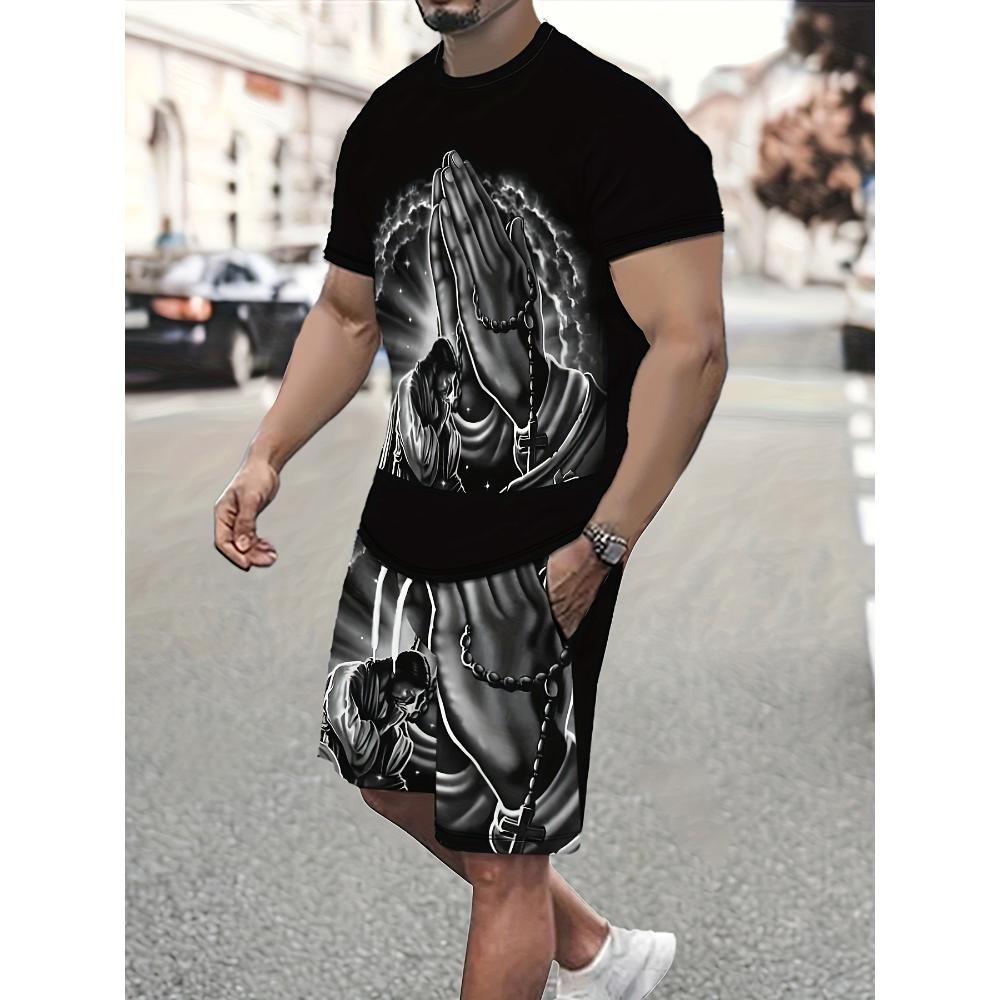 Herren Kurzarm-Shorts-Set Lässiger Mode-Sportanzug Einfache Bequeme Unisex Sportbekleidung